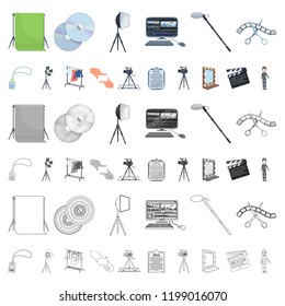 Making a movie cartoon icons in set collection for design. Attributes and Equipment vector symbol stock web illustration.