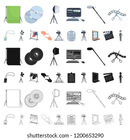 Making a movie cartoon icons in set collection for design. Attributes and Equipment vector symbol stock web illustration.