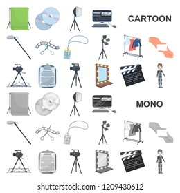 Making a movie cartoon icons in set collection for design. Attributes and Equipment vector symbol stock web illustration.