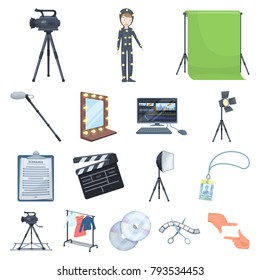 Making a movie cartoon icons in set collection for design. Attributes and Equipment vector symbol stock web illustration.