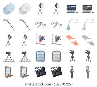 Making a movie cartoon,monochrom icons in set collection for design. Attributes and Equipment vector symbol stock web illustration.