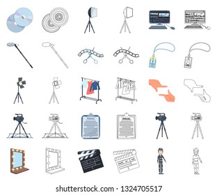 Making a movie cartoon,outline icons in set collection for design. Attributes and Equipment vector symbol stock web illustration.
