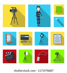 Making a movie flat icons in set collection for design. Attributes and Equipment vector symbol stock web illustration.