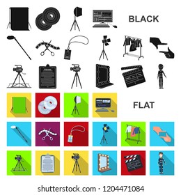 Making a movie flat icons in set collection for design. Attributes and Equipment vector symbol stock web illustration.