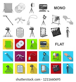 Making a movie flat icons in set collection for design. Attributes and Equipment vector symbol stock web illustration.