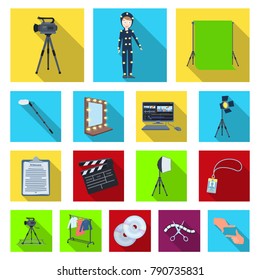 Making a movie flat icons in set collection for design. Attributes and Equipment vector symbol stock web illustration.