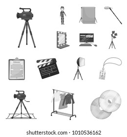 Making a movie monochrome icons in set collection for design. Attributes and Equipment vector symbol stock web illustration.