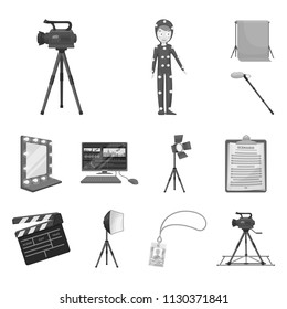 Making a movie monochrome icons in set collection for design. Attributes and Equipment vector symbol stock web illustration.