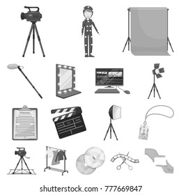 Making a movie monochrome icons in set collection for design. Attributes and Equipment vector symbol stock web illustration.
