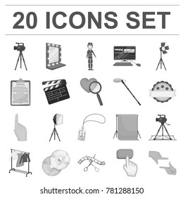 Making a movie monochrome icons in set collection for design. Attributes and Equipment vector symbol stock web illustration.