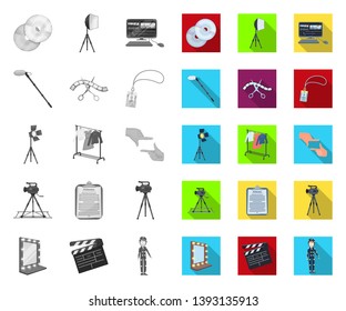 Making a movie mono,flat icons in set collection for design. Attributes and Equipment vector symbol stock web illustration.