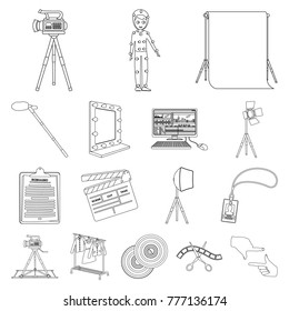 Making a movie outline icons in set collection for design. Attributes and Equipment vector symbol stock web illustration.