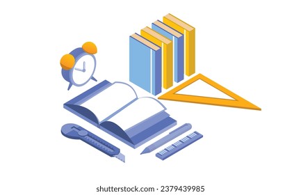 Making notes in notebook. Scene for university, college or school education, studying or learning.on white background.3D design.isometric vector design Illustration.