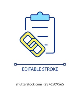 Making notes RGB color icon. Building association connections. Create linking. Notepad. Write summary. Isolated vector illustration. Simple filled line drawing. Editable stroke. Arial font used