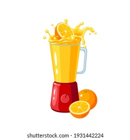 Making orange fresh smoothie in electric blender, preparation healthy organic food. Vector illustration flat cartoon icon isolated on white background.