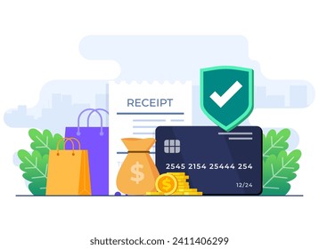 Making payment using credit card, Online payment concept, Cashless secure mobile payment, Online banking, Secure transaction, 