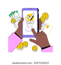 Making payments online isolated cartoon vector illustrations. Mans hands holding a smartphone, mobile payments, banking service, digital transaction, business people, finance app vector cartoon.