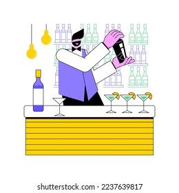 Making a perfect cocktail isolated cartoon vector illustrations. Beautiful bartender holding shaker in hands and making cocktail, beverage preparation, people lifestyle vector cartoon.