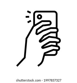 making photo on smartphone camera line icon vector. making photo on smartphone camera sign. isolated contour symbol black illustration