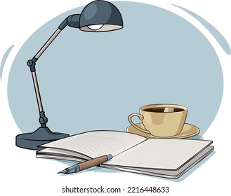 hacer un plan mientras se escriben ideas sobre un libro de notas en casa y tomar una taza de café