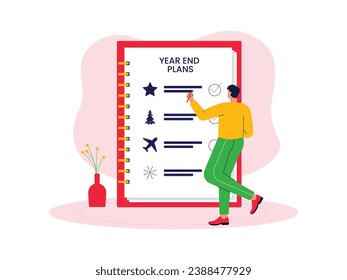 Making plans for the end of the year, choosing to travel by visiting popular tourist attractions, vector illustration.