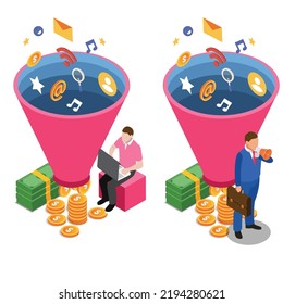 Making profit from social media isometric 3d vector illustration concept for banner, website, illustration, landing page, flyer, etc.