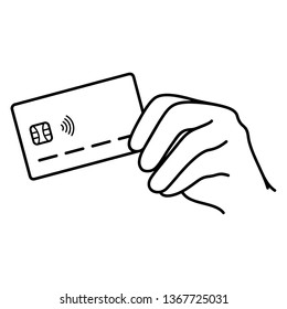 Making a purchase on the Internet with credit card. Vector outline icon isolated on white background.