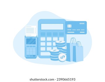 making purchases, payment transactions using bank credit cards trending concept flat illustration