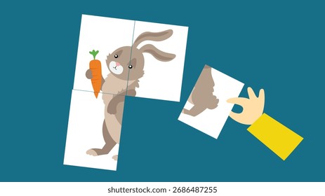 Making a puzzle with a rabbit and carrots