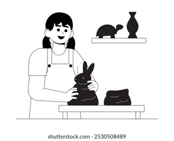 Making a rabbit shape from clay, craft vector illustration.