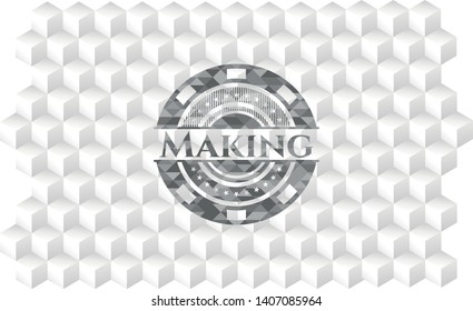 Making realistic grey emblem with cube white background