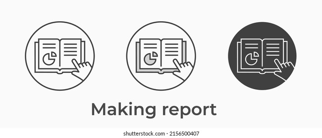 Icono de creación de informe. Ilustración vectorial negra aislada en fondo blanco para diseño gráfico y web.