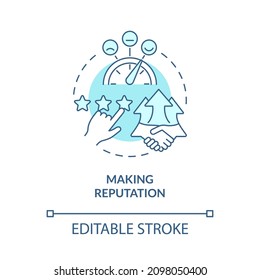 Icono de concepto turquesa de reputación. El servicio al cliente se beneficia de la ilustración de la delgada idea abstracta. Dibujo de contorno aislado. Trazo editable. Fuentes Roboto-Medium, Myriad Pro-Bold utilizadas