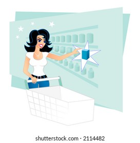Making The Right Choices At The Supermarket. The generic unmarked products can represent anything from food & beverage, chemicals to pharmaceuticals. This vector file is fully editable.