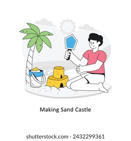 Haciendo Castillo de Arena Diseño de estilo plano ilustración vectorial. Ilustración estándar