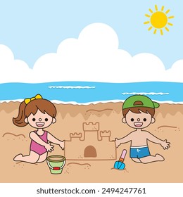Making sand castles on the beach