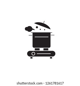 Making soup black vector concept icon. Making soup flat illustration, sign