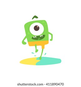 Making Splashes Monster On The Beach Childish Funny Flat Vector Illustration Isolated On White Background