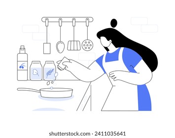 Making superfood isolated cartoon vector illustrations. Woman adding seeds to the dish, healthy and organic nutrition, cooking alone, say no to junk food, meal prep recipes vector cartoon.