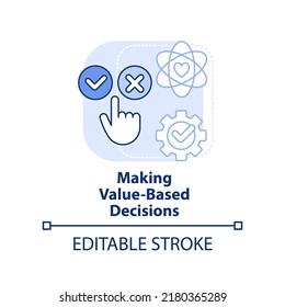 Making value-based decisions light blue concept icon. Self-management skill abstract idea thin line illustration. Isolated outline drawing. Editable stroke. Arial, Myriad Pro-Bold fonts used