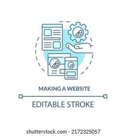 Making website turquoise concept icon. Programming skill abstract idea thin line illustration. Web design. Visual content. Isolated outline drawing. Editable stroke. Arial, Myriad Pro-Bold fonts used