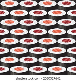 Makis Of Salmon And Tuna - Seamless Vector Square Pattern