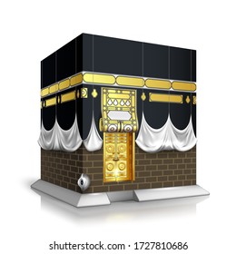 Makkah Kaaba Hajj Muslims Islamic Mecca Vector. Kaaba Construction For Celebrate Eid Adha Mubarak And Ramadan. Mosque Religion Praying Place, Building Exterior Template Realistic 3d Illustration