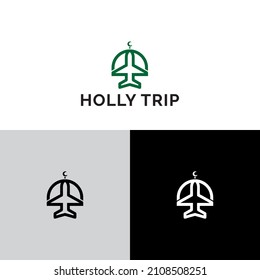 Makkah medina plus airplane holly travel logo icon