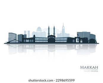 Makkah skyline silhouette with reflection. Landscape Makkah, Saudi Arabia. Vector illustration.