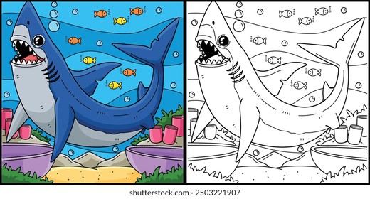 Ilustración de color de la página para colorear Mako Shark