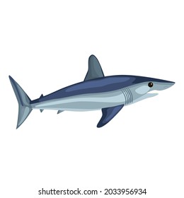 Mako shark isolated on white background. Cartoon character of ocean for children. Simple print with marine mammal. Design for any purposes. Vector illustration.