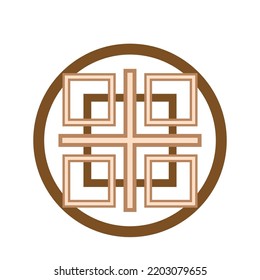 Makosh, a Slavic symbol decorated with an ornament in a wreath of Scandinavian weaving. Beige trendy, design with runes and sun