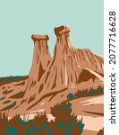 Makoshika State Park with Rock Formations in Dawson County Montana USA WPA Poster Art
