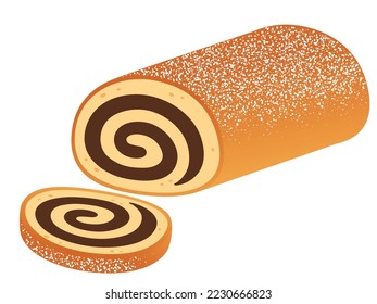  Makowiec poppy seed roll, traditional sweet pastry. Cartoon drawing, vector clip art illustration.